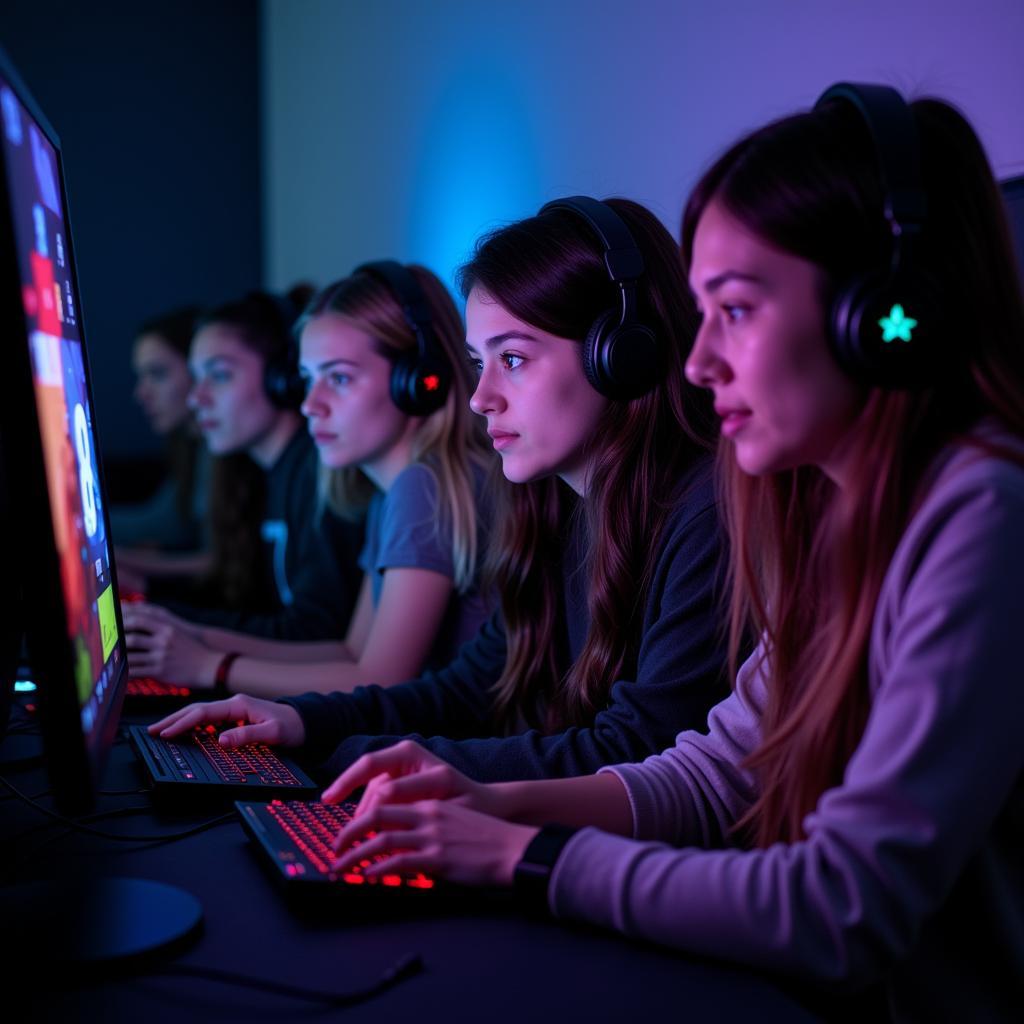 Group of gamers playing online