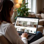 Woman Browsing Online Home Interior Store on Laptop