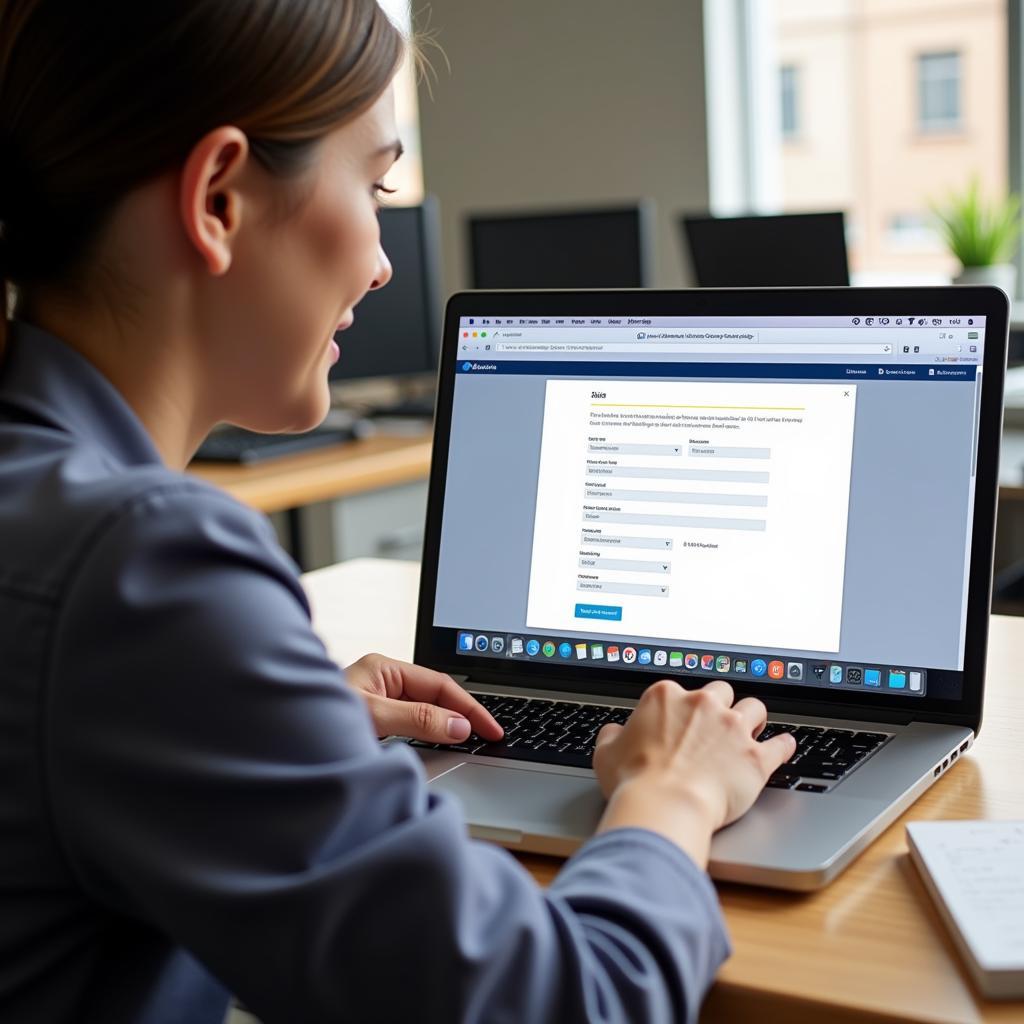 A person filling out a job application on their laptop