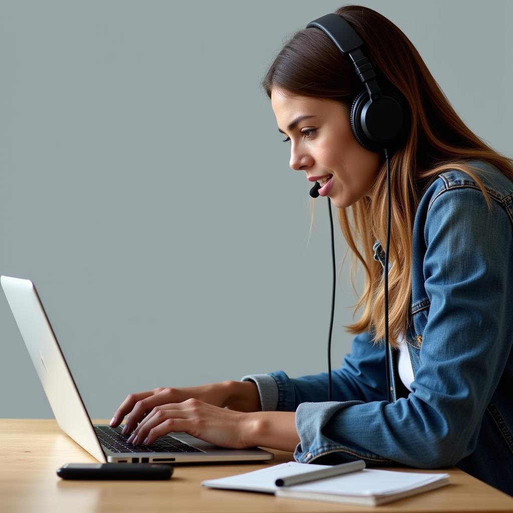 Online learning with laptop and headphones