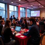 Students and professionals networking at a gaming event