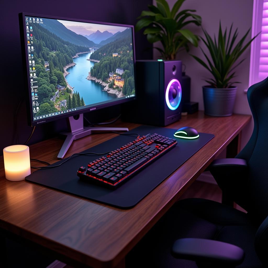 A spacious gaming setup with keyboard and mouse spread out for maximum freedom