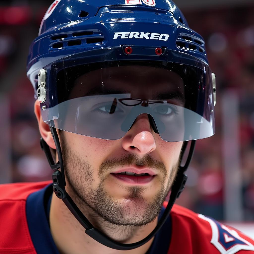 Alex Ovechkin close up wearing his tinted visor