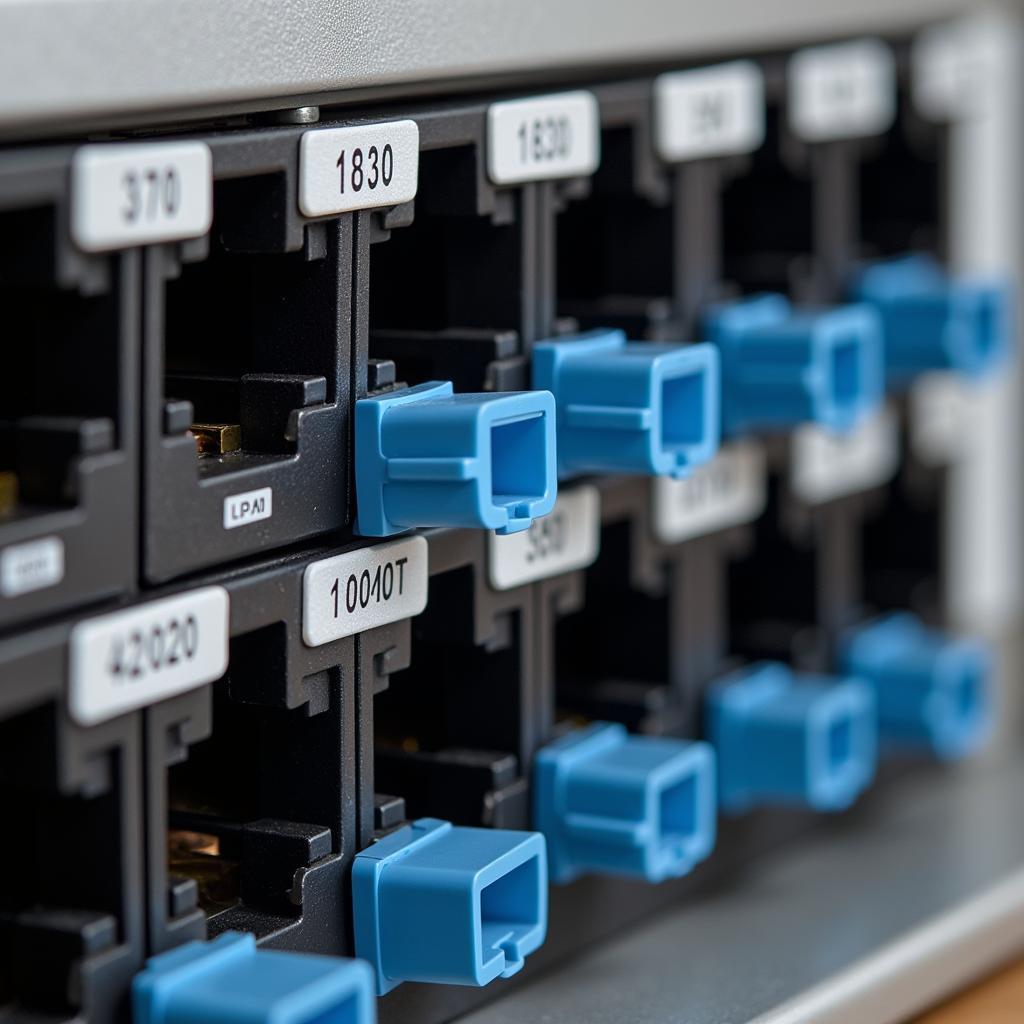 Close-up view of a patch panel