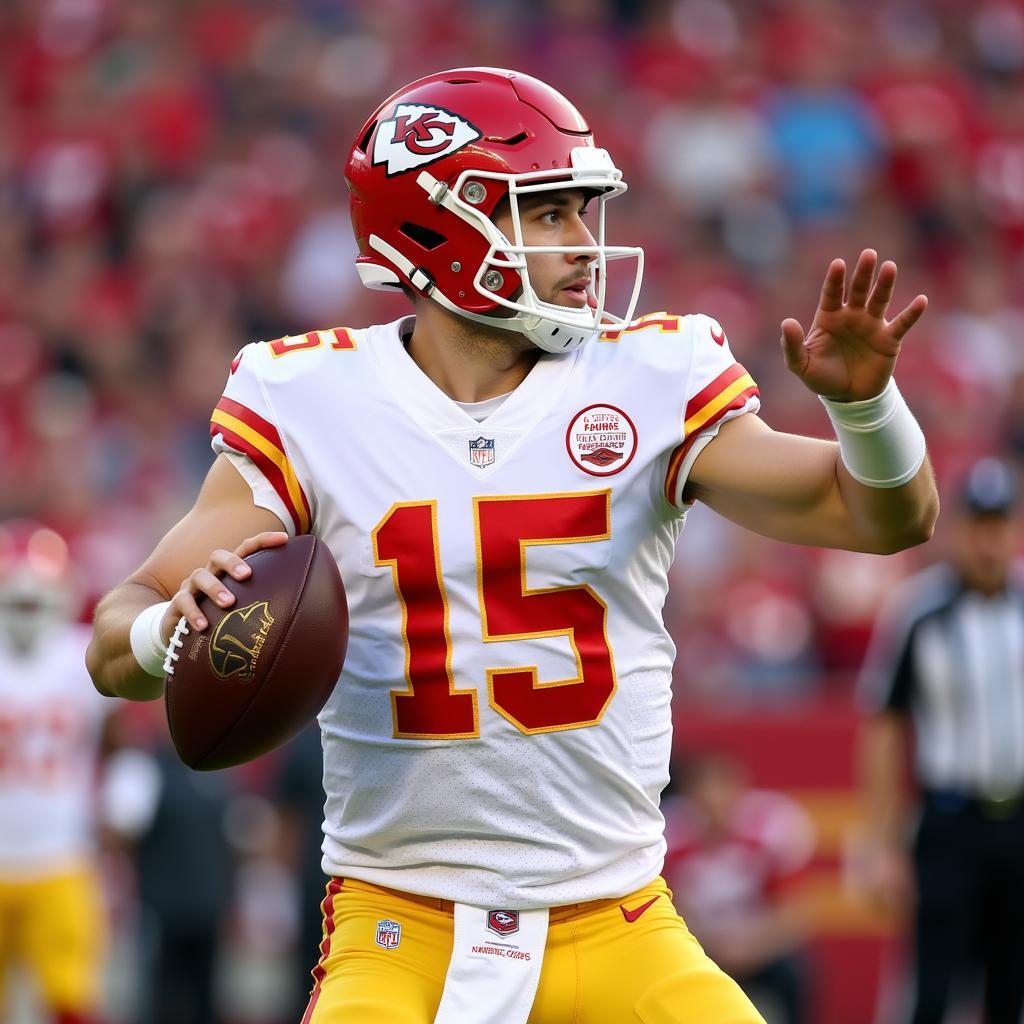 Patrick Mahomes making a throw during a game