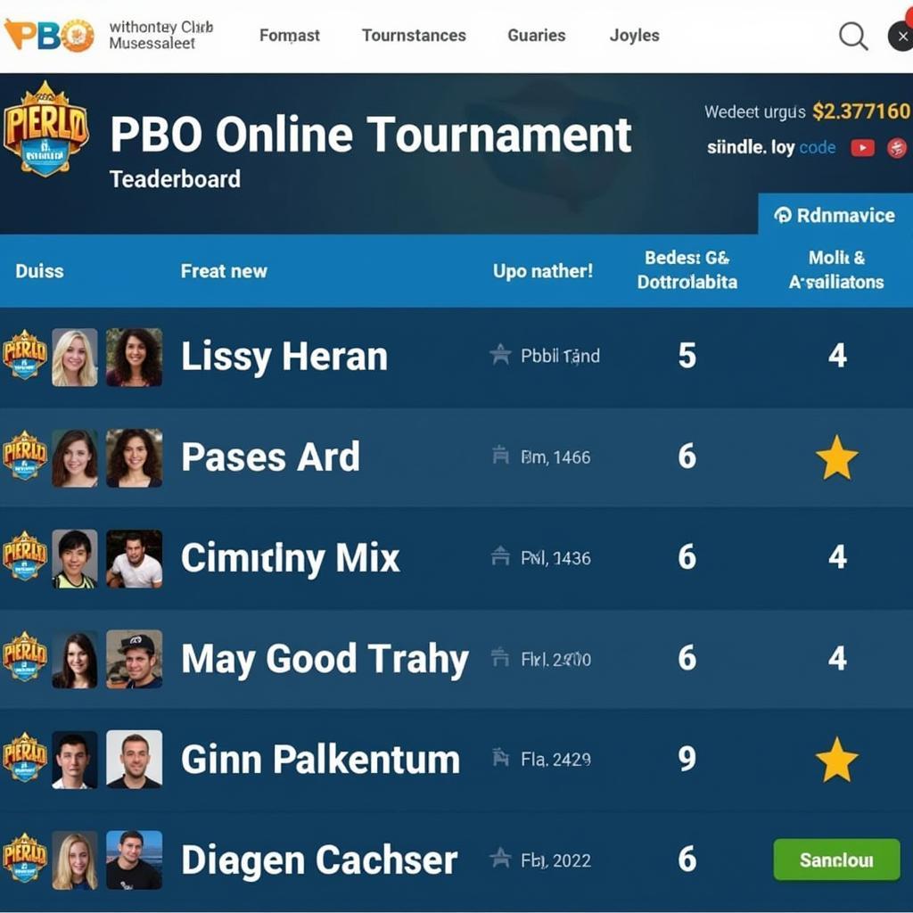 PBO Online tournament leaderboard