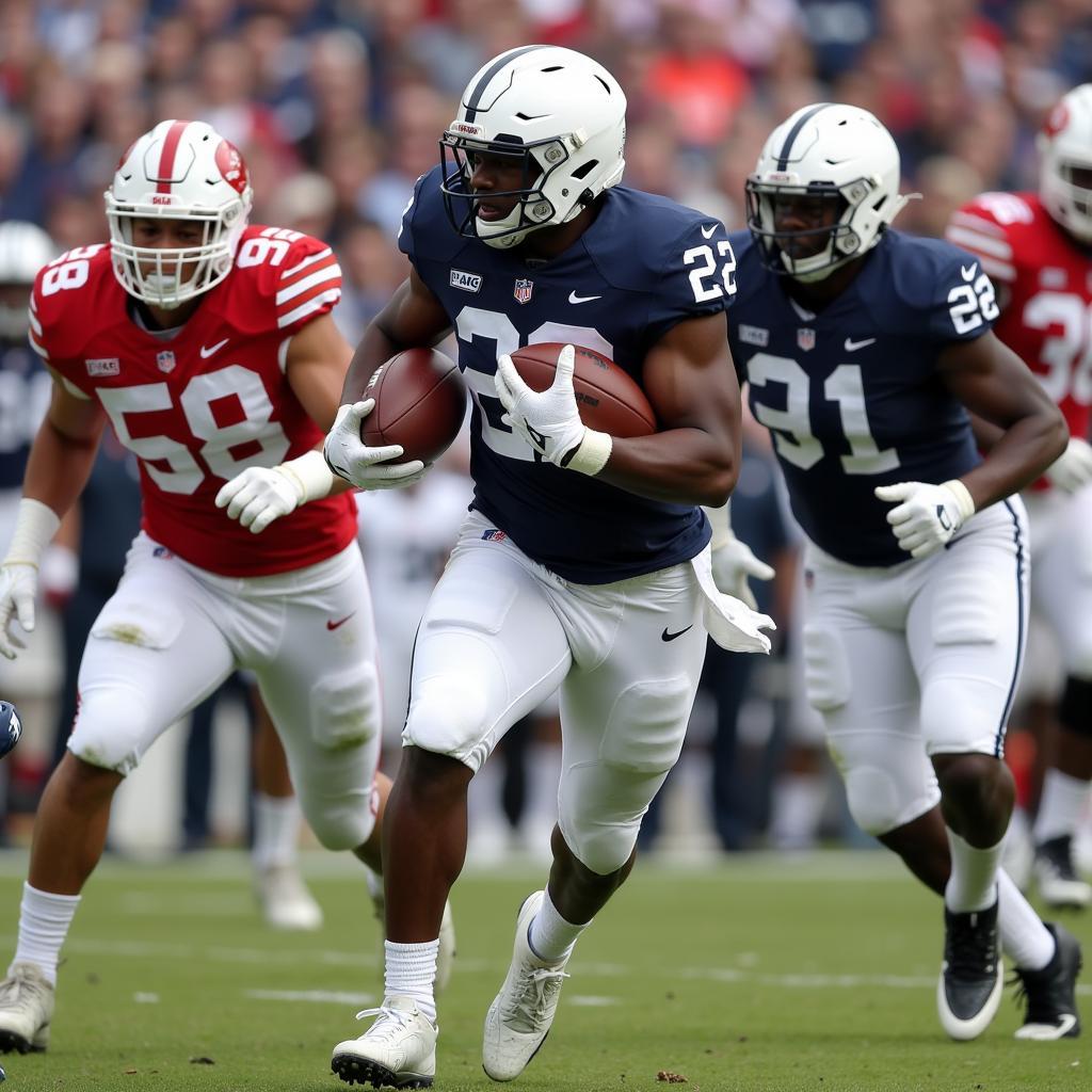 Penn State running back breaks through the line of scrimmage