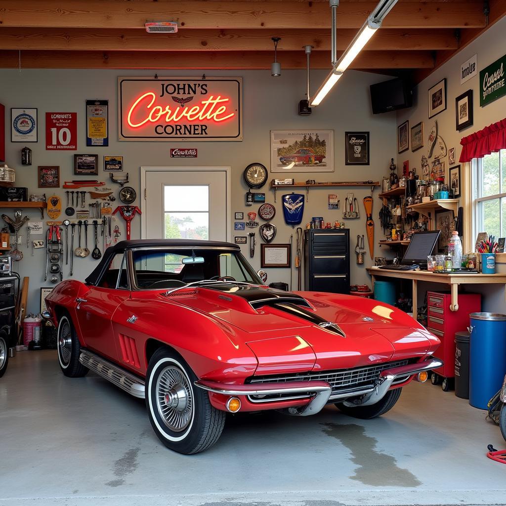 A personalized Corvette-themed garage.