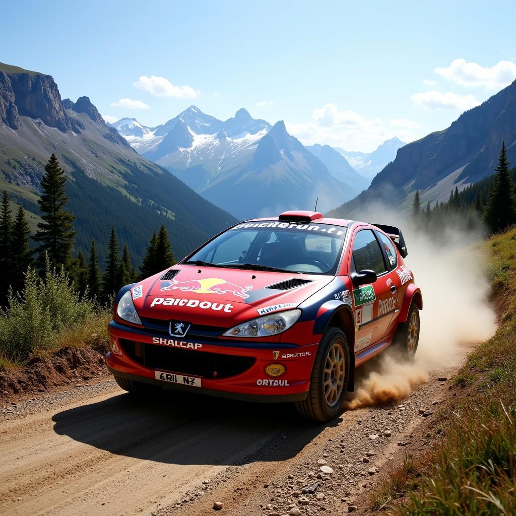 Peugeot 206 WRC Rally Car on a Mountain Stage