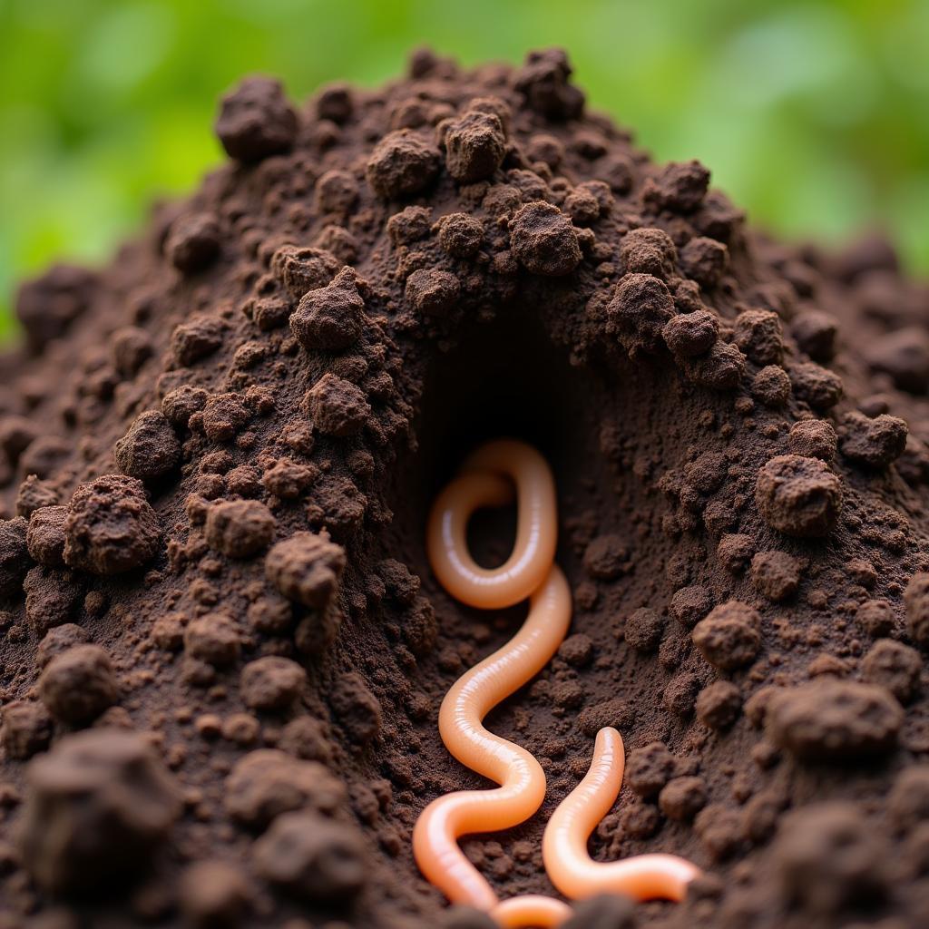 Earthworms in pile of dirt