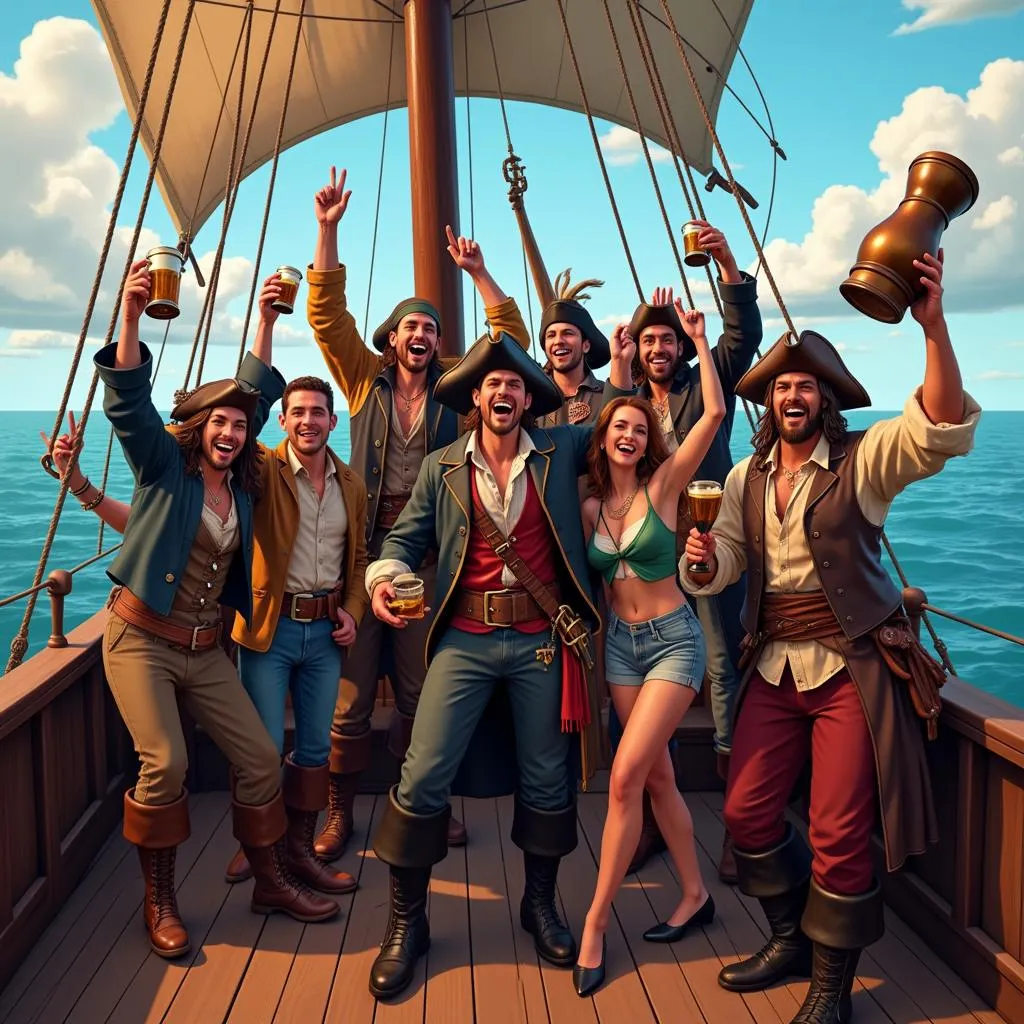 Pirates Celebrating Victory on Their Ship