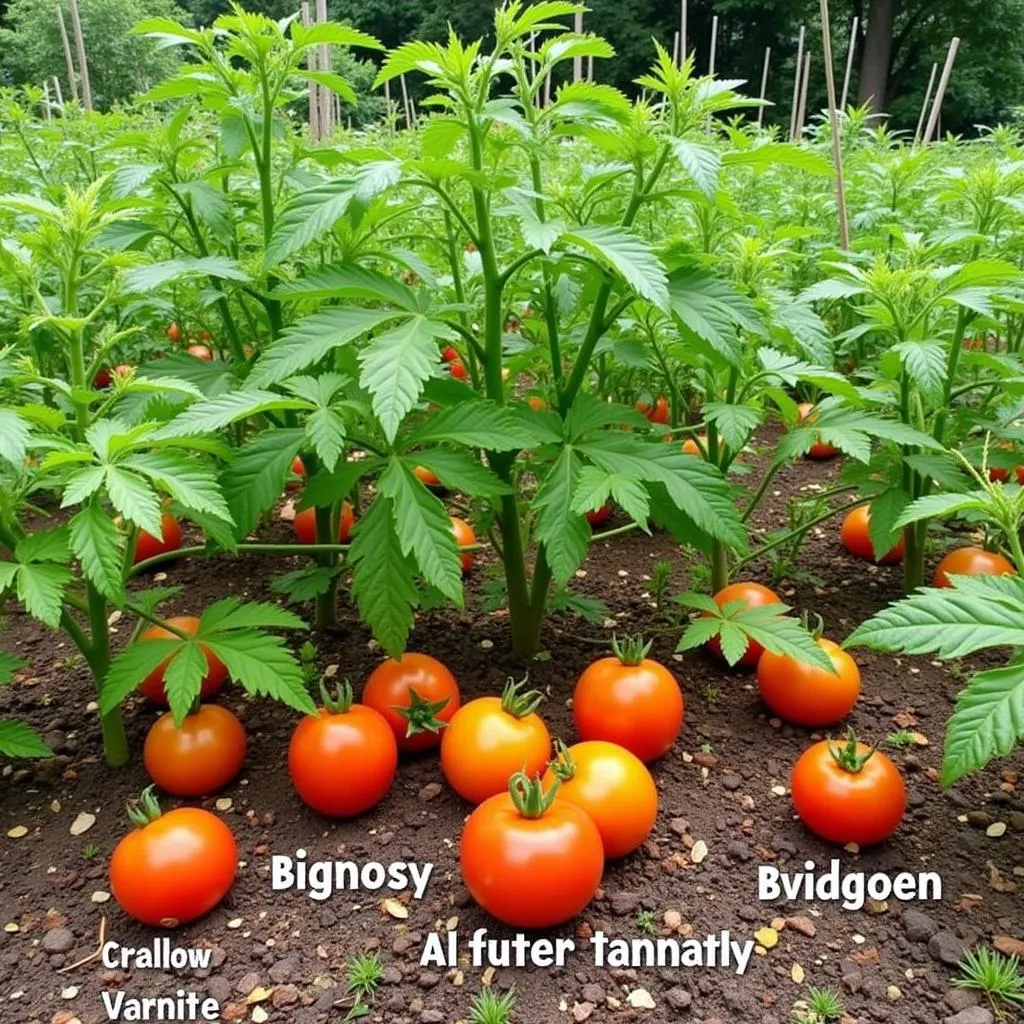 Planting different tomato varieties in a garden bed