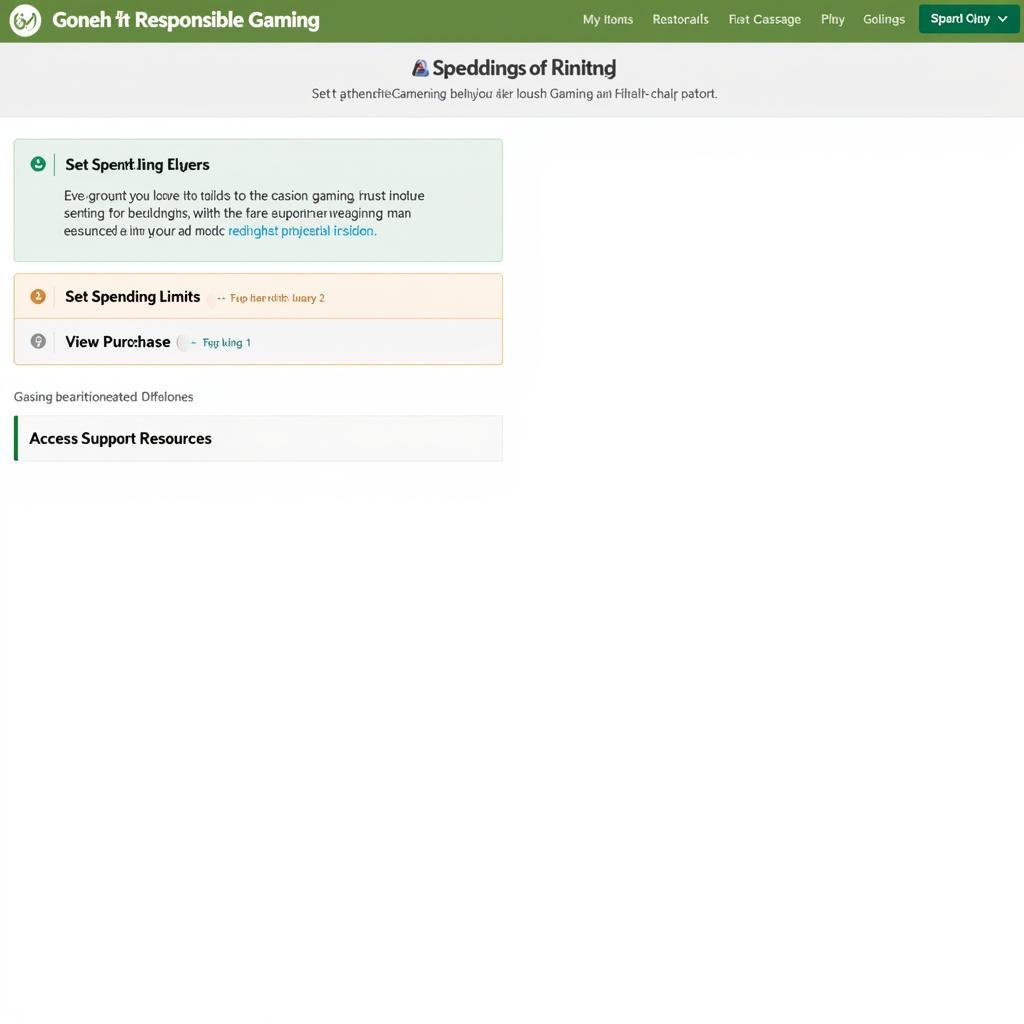 Website Interface Showing Responsible Gaming Options