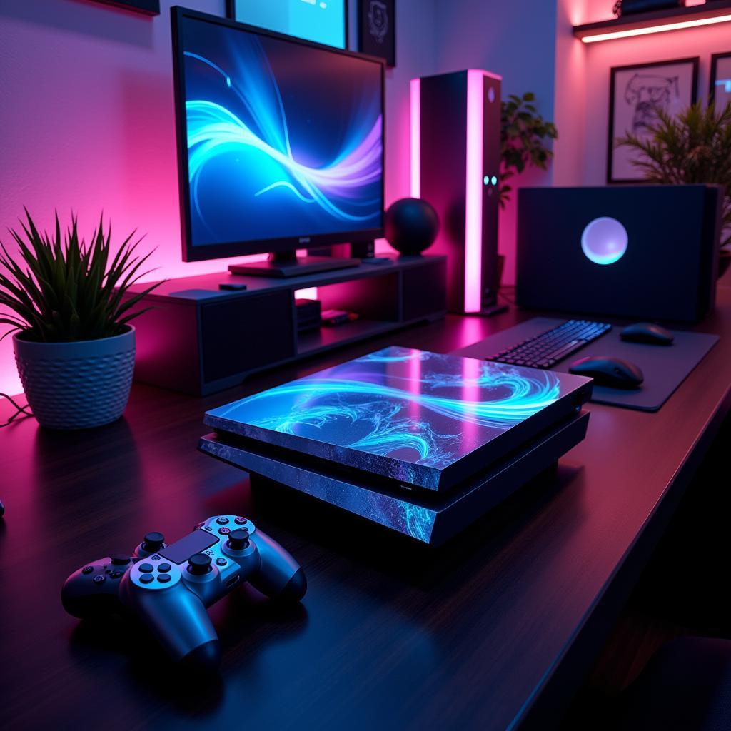 Playstation Setup with Console Skin