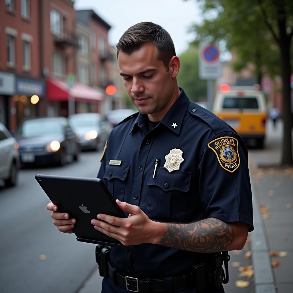 Police Officer Using Digital Notebook