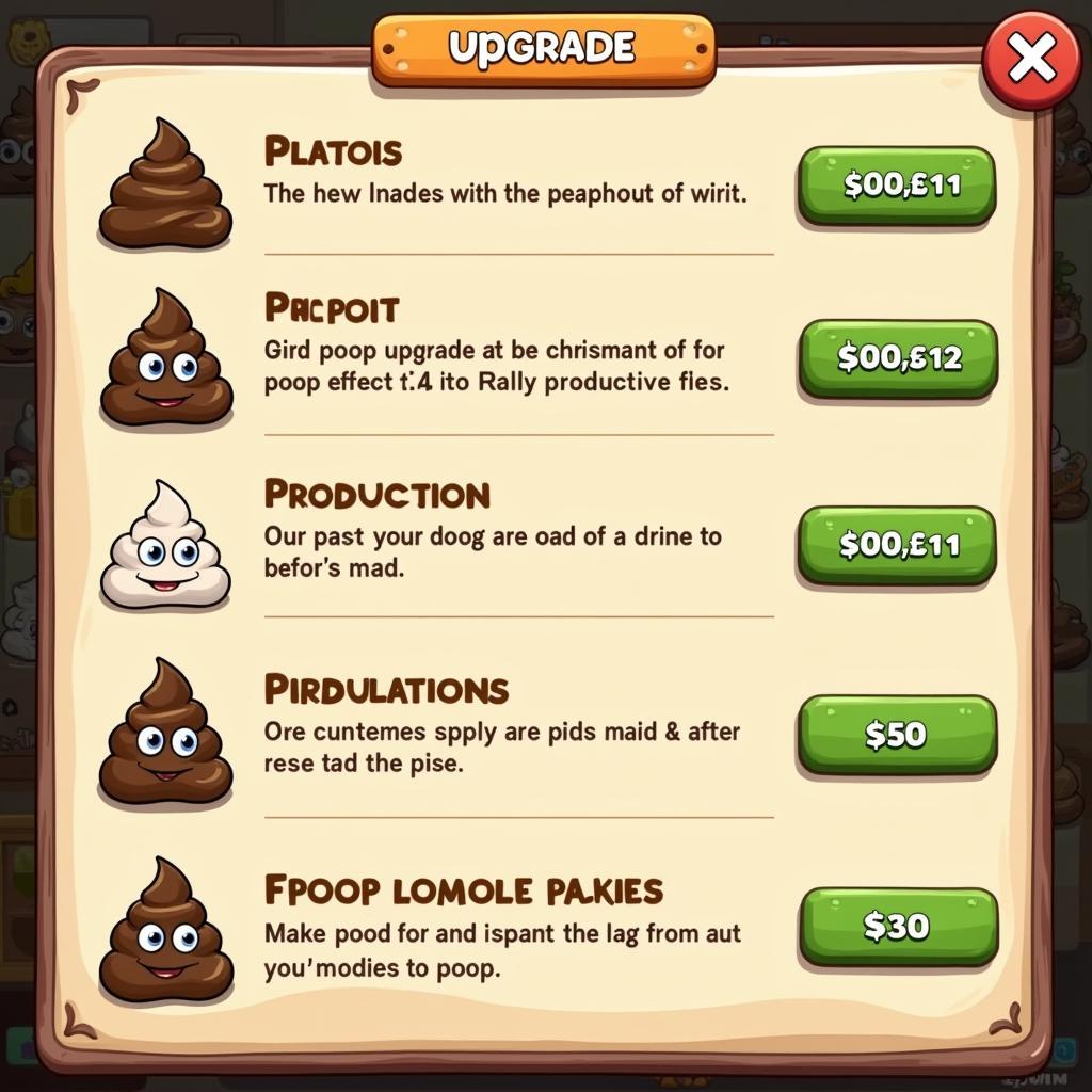 Poop Clicker Upgrade Menu