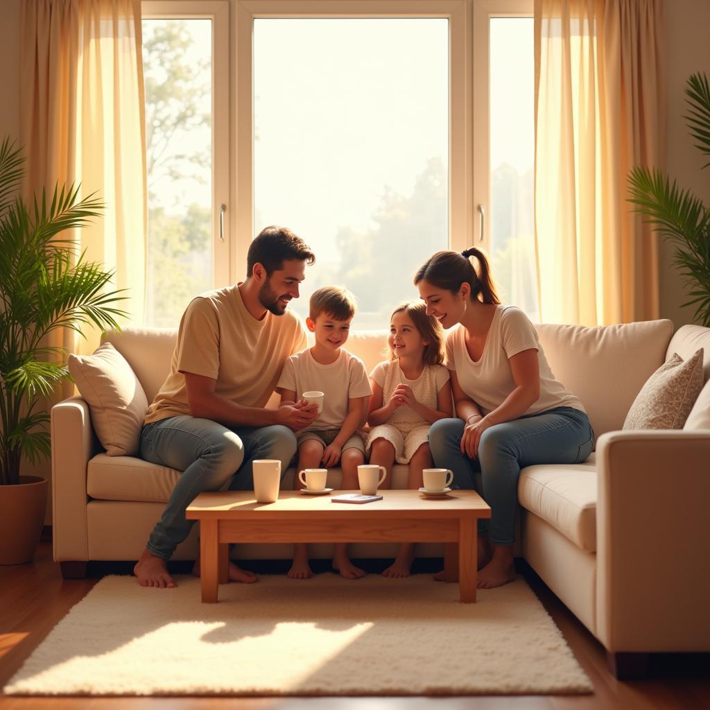 Family Enjoying a Clean and Bright Living Room