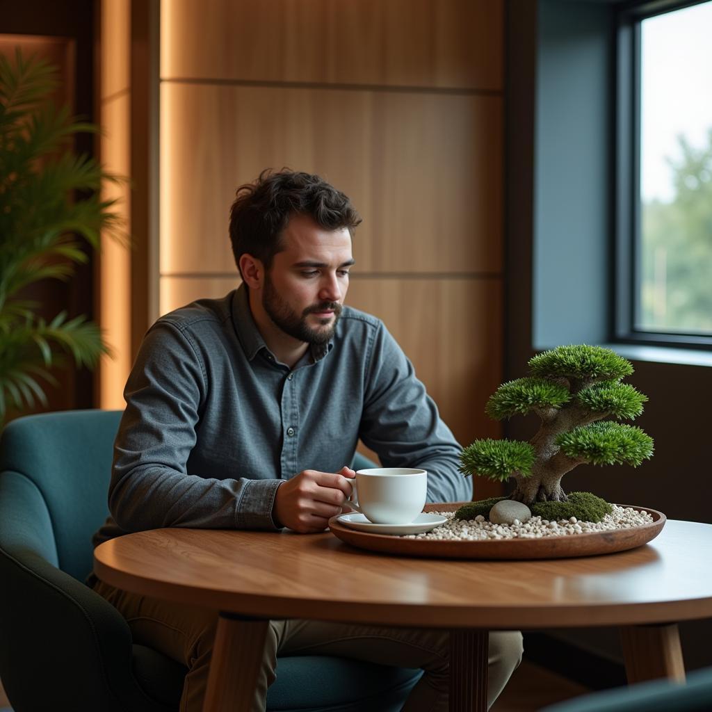  A man relaxing in a post-float lounge area