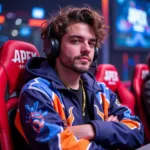 Post Malone sporting the iconic jacket at Twitch Rivals Apex Legends tournament