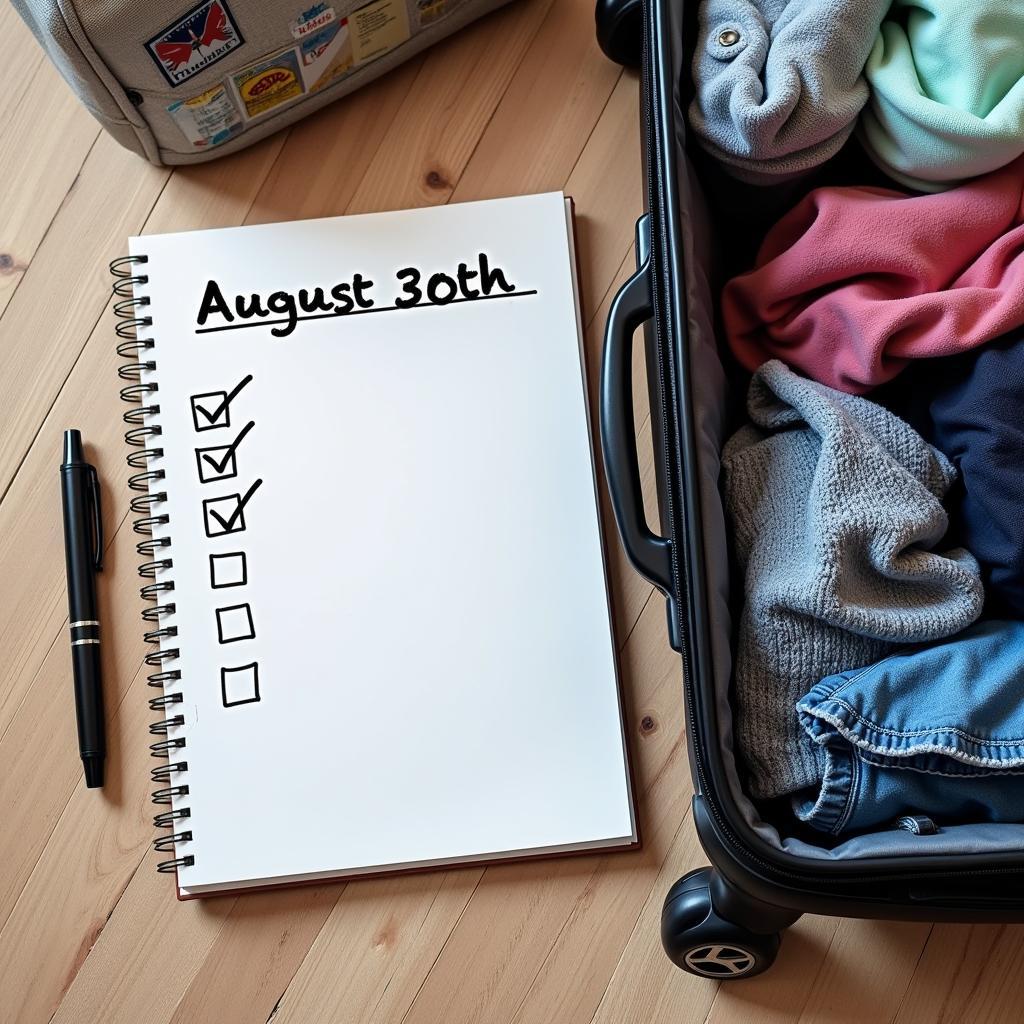 Making a checklist and gathering travel essentials in preparation for August 30th