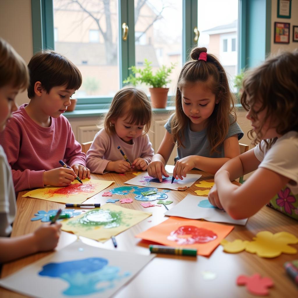 Preschoolers Engaging in Art Project