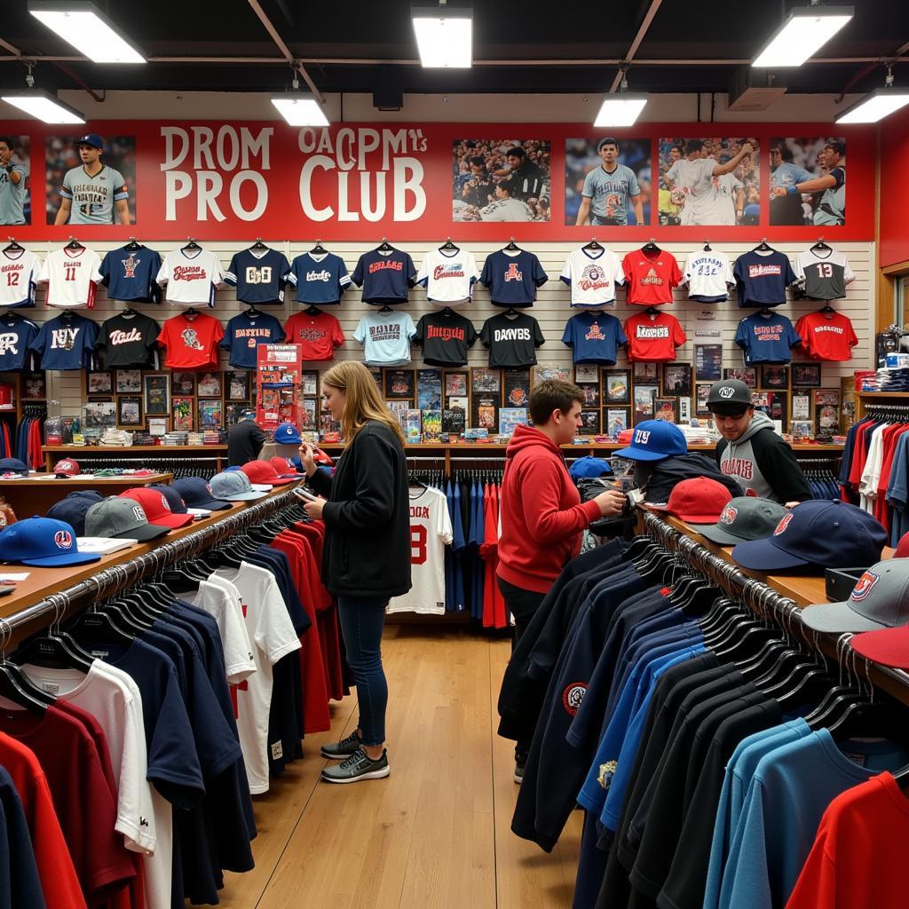 A bustling retail store specializing in pro club clothing