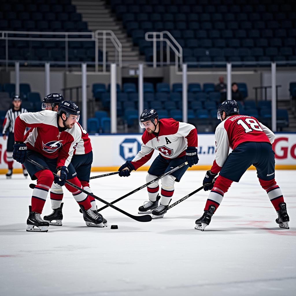 Pro athletes engaged in rigorous training drills on a hybrid rink