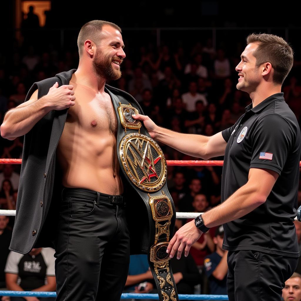 Professional Wrestler Receiving Custom Belt