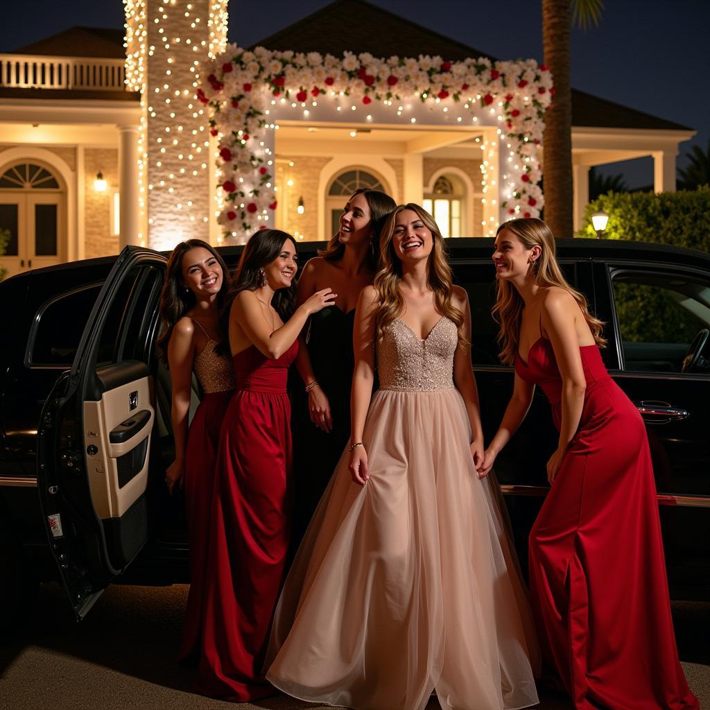 Arriving at prom in style in a limo