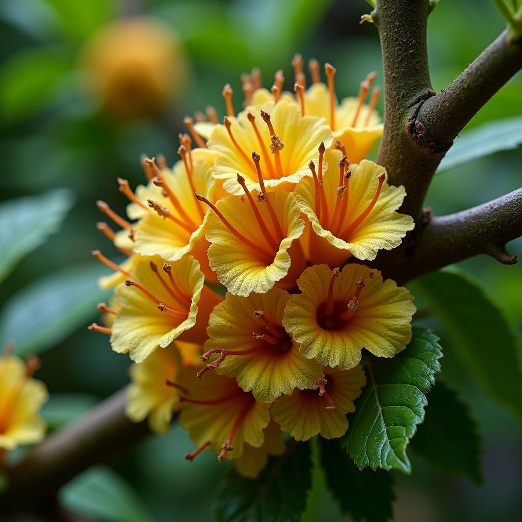 A cluster of "pseudoflowers" on a plant manipulated by a parasitic fungus