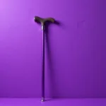 Purple cane leaning against a vibrant purple wall