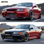 Side-by-Side Comparison of Skyline R34 with and without Side Skirts