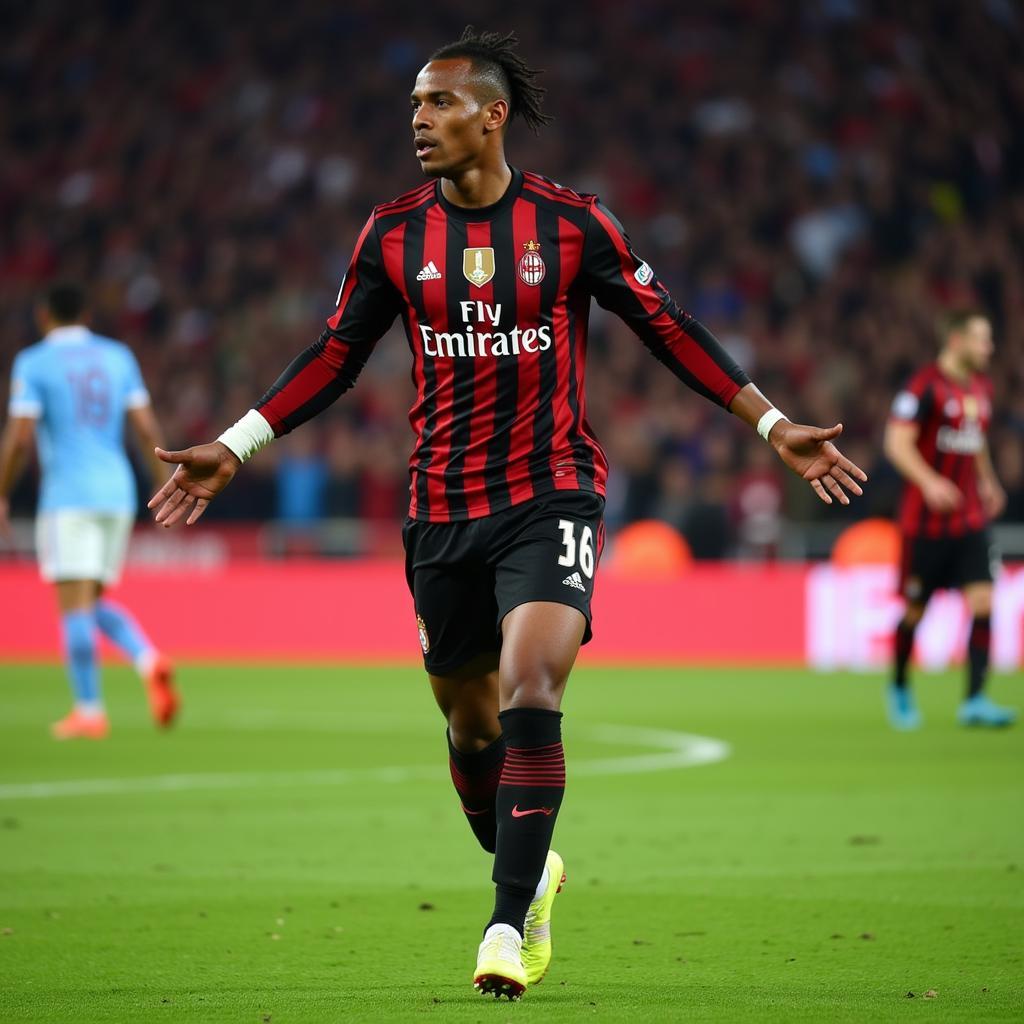 Rafael Leão celebrates after scoring a crucial goal for AC Milan.