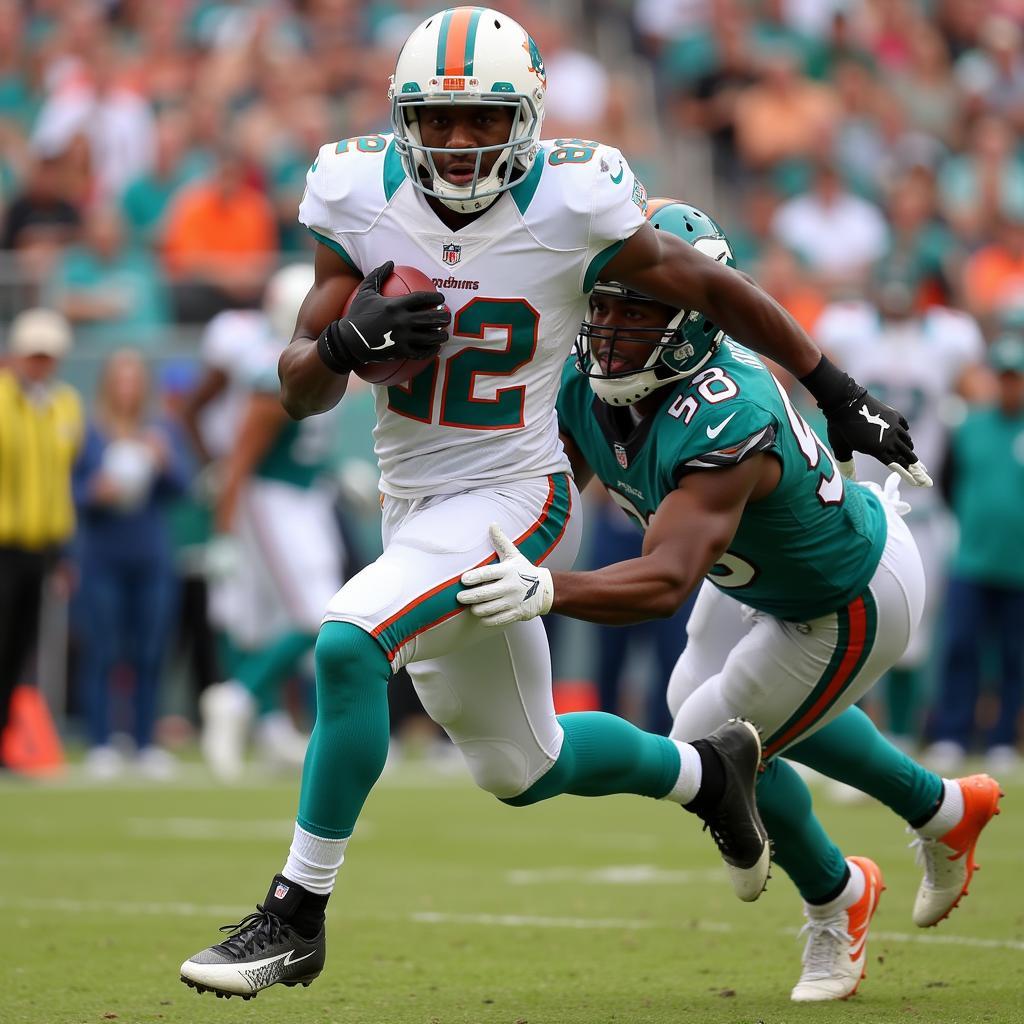 Raheem Mostert running with the ball as a Miami Dolphin