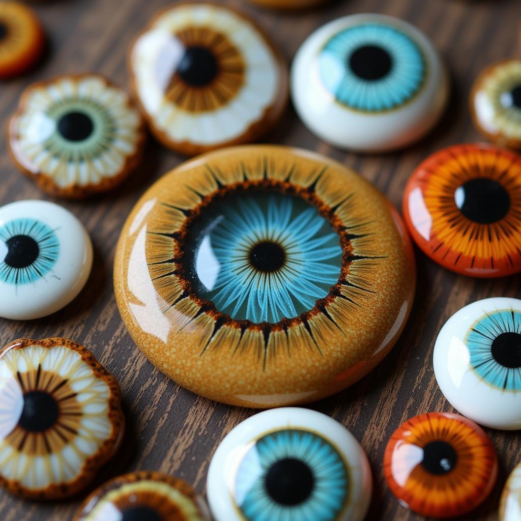 Glass animal eyes of various colors and sizes