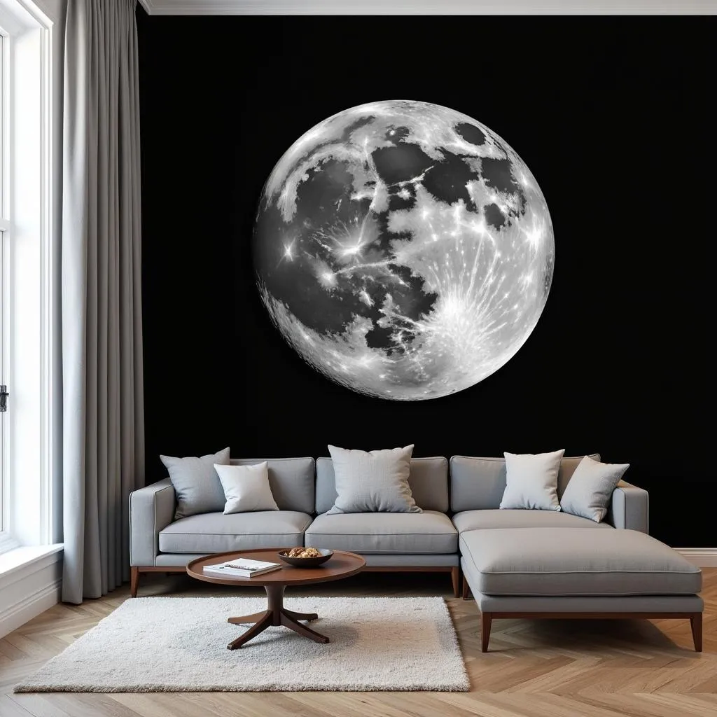 Realistic moon wall sticker in a living room