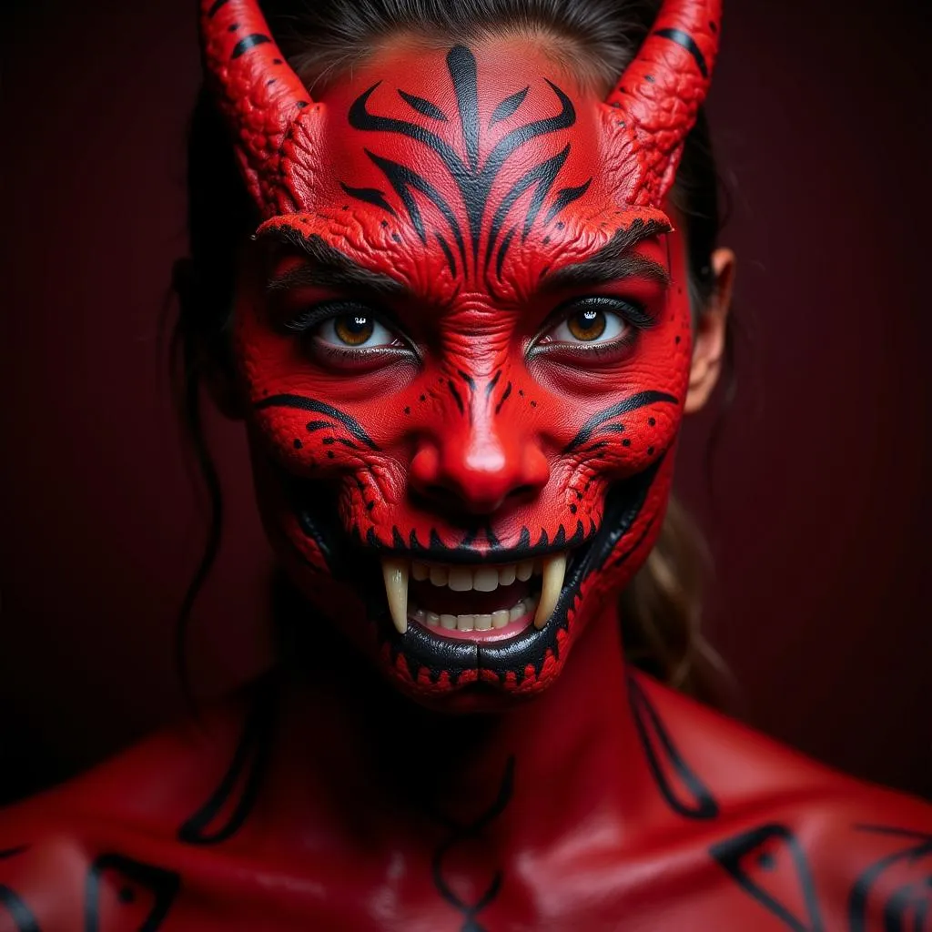 Completed red dragon face paint