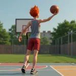 Tall Redhead Sim Playing Basketball