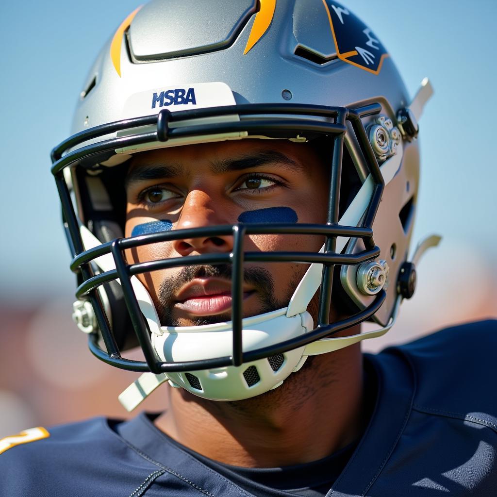 Football player wearing a reflective visor during a game