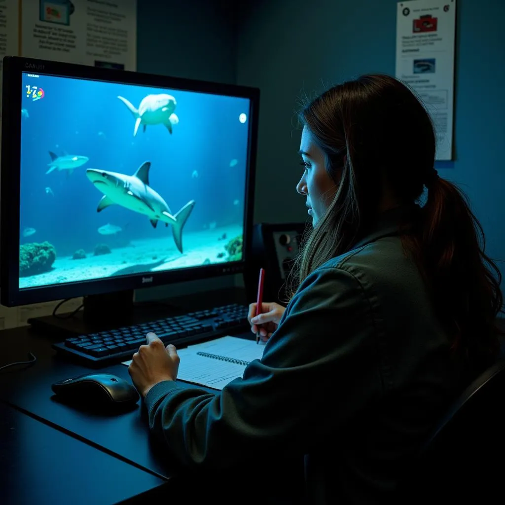 Marine Biologist Studying Tiburon Live Cam Footage