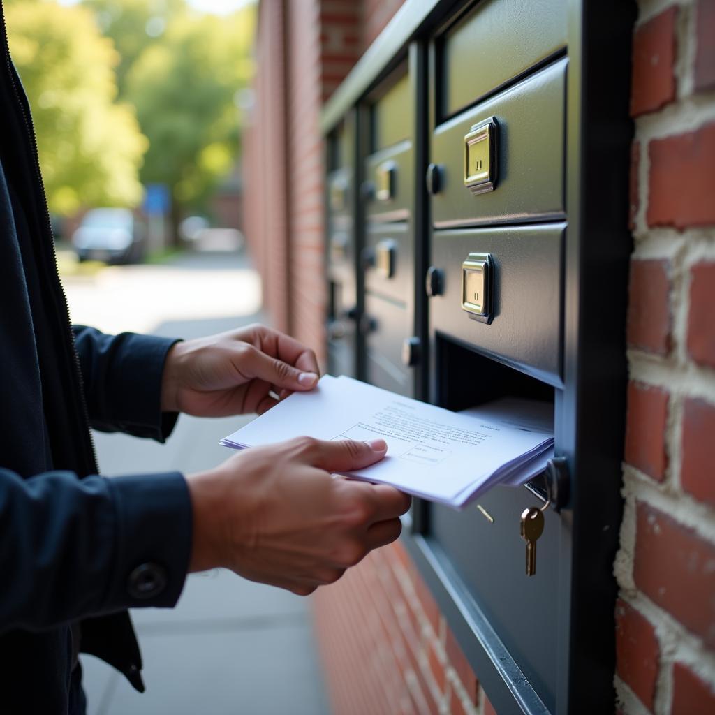 Apartment resident retrieving mail from their mailbox