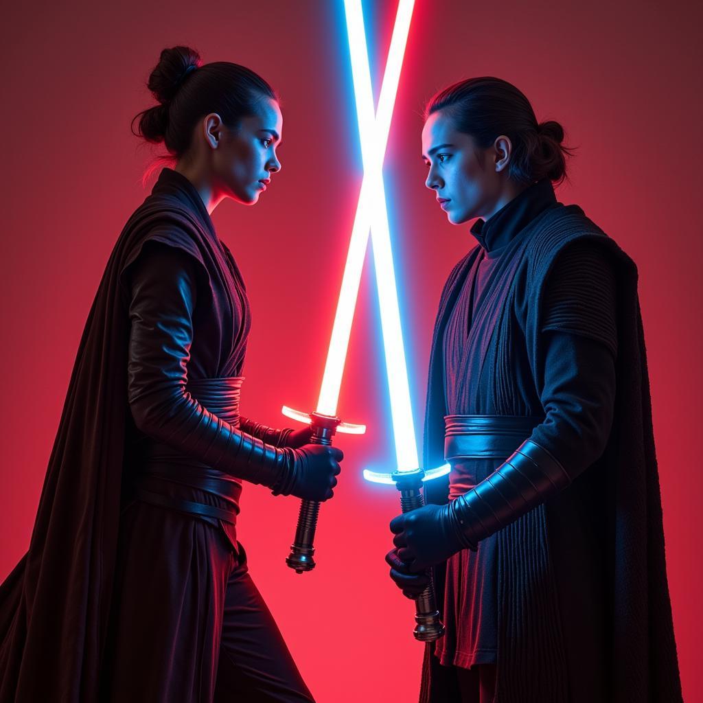 Rey facing Kylo Ren