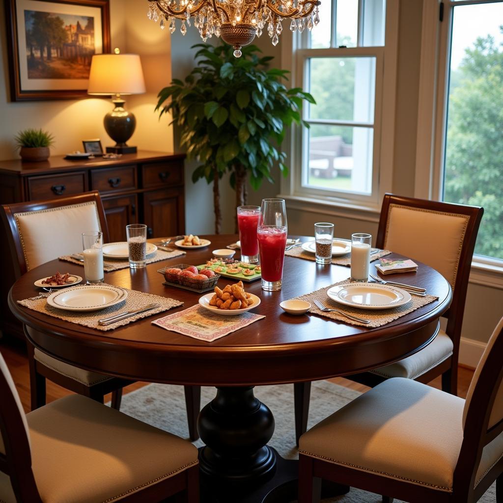 Round Game Dining Table Setup 