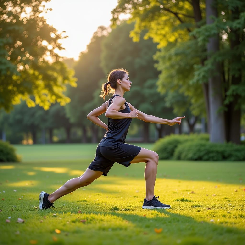 Runner Performing Stretching Exercises in a Park