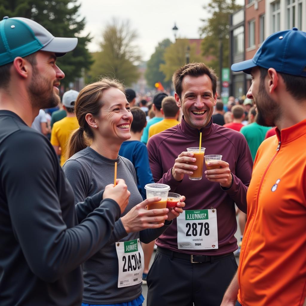 Runners socializing at a post-run gathering