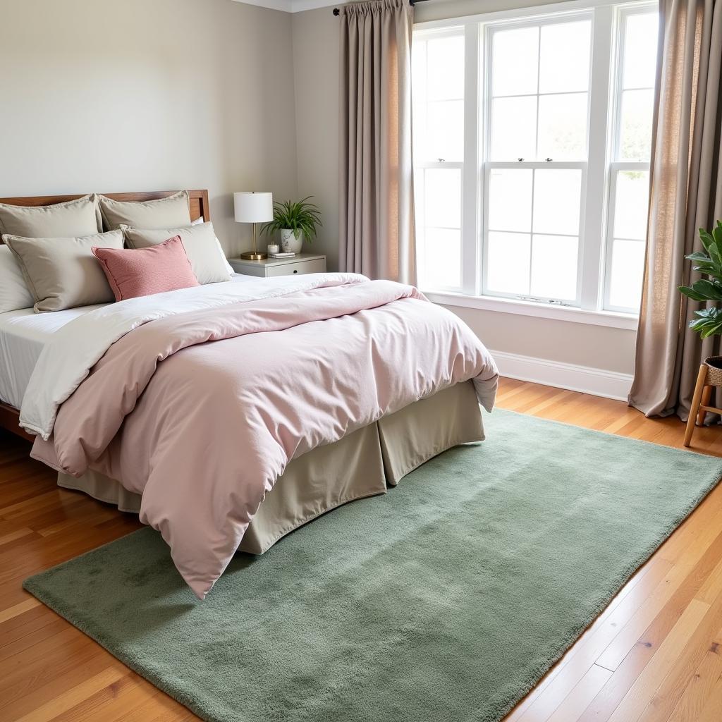 Sage and pink rug in a bedroom setting