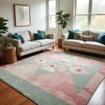 Sage and pink rug in a living room setting