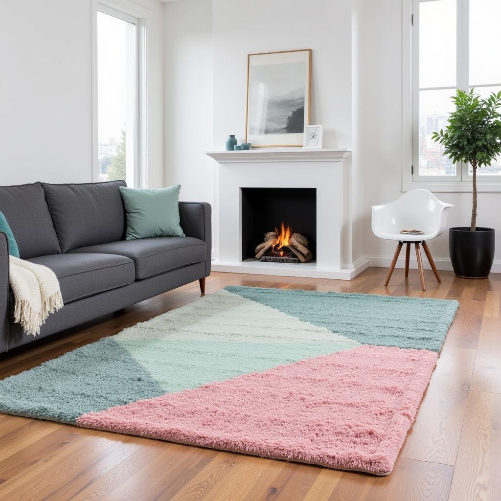 Sage and pink rug in a modern living room