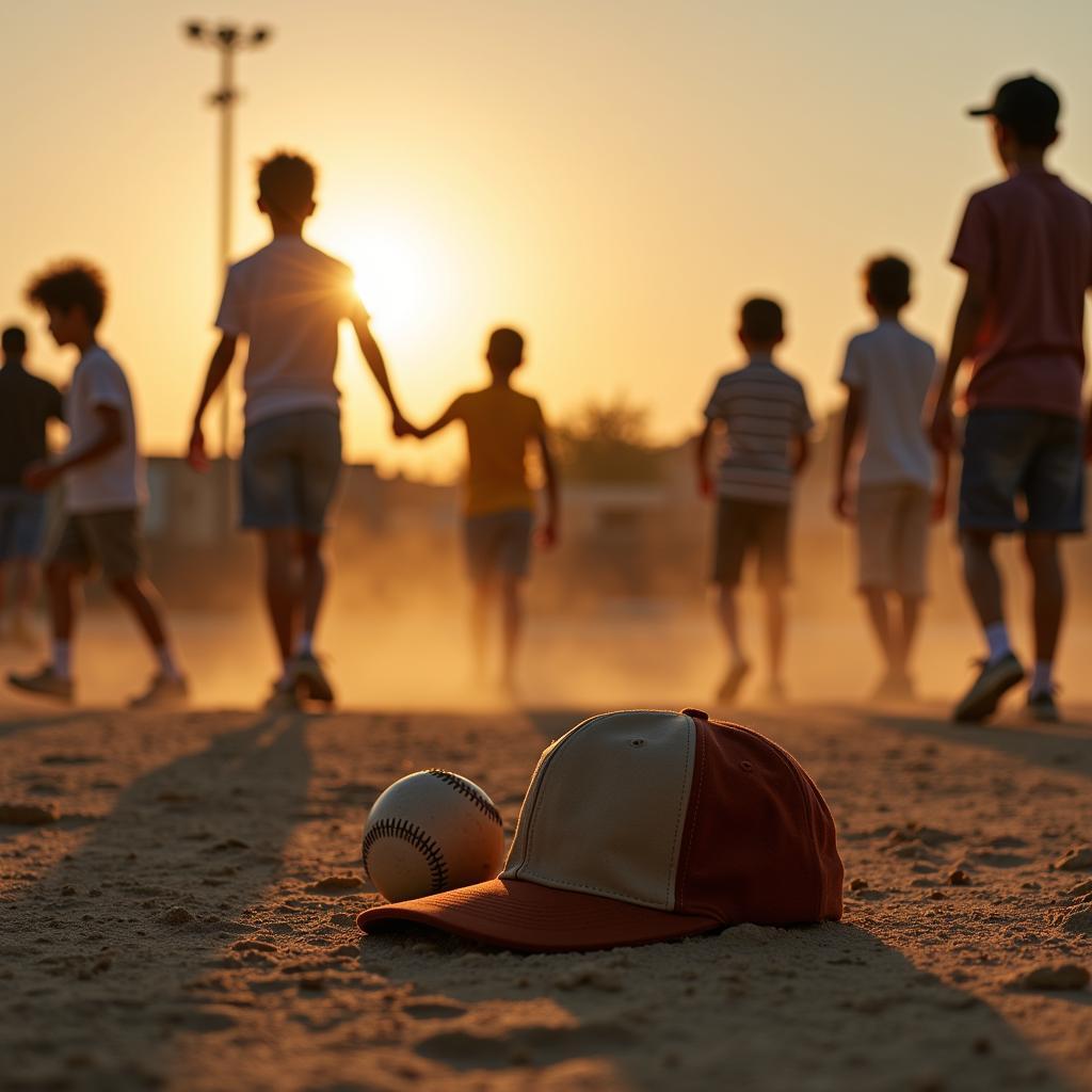 Kids playing baseball in a sandlot