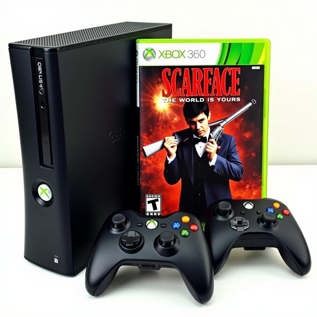 Xbox console with Scarface game cover